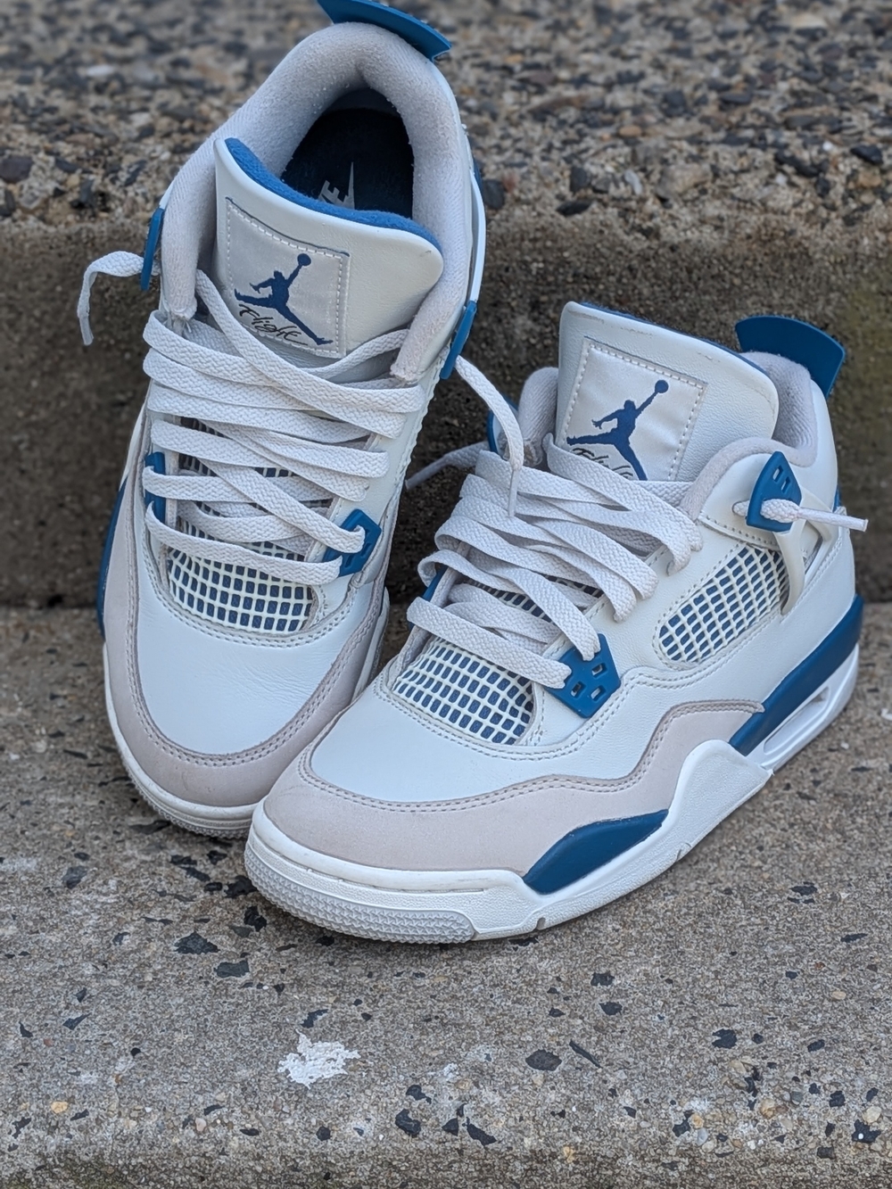 Air Jordan Kids' Retro 4 Shoes - White & Blue Size 6Y